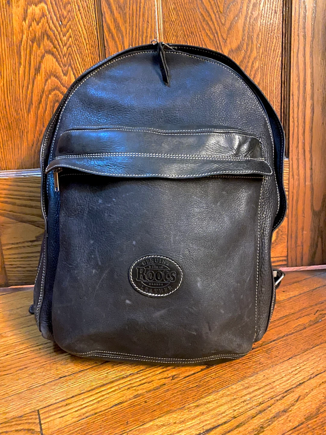 Roots Black Leather Backpack