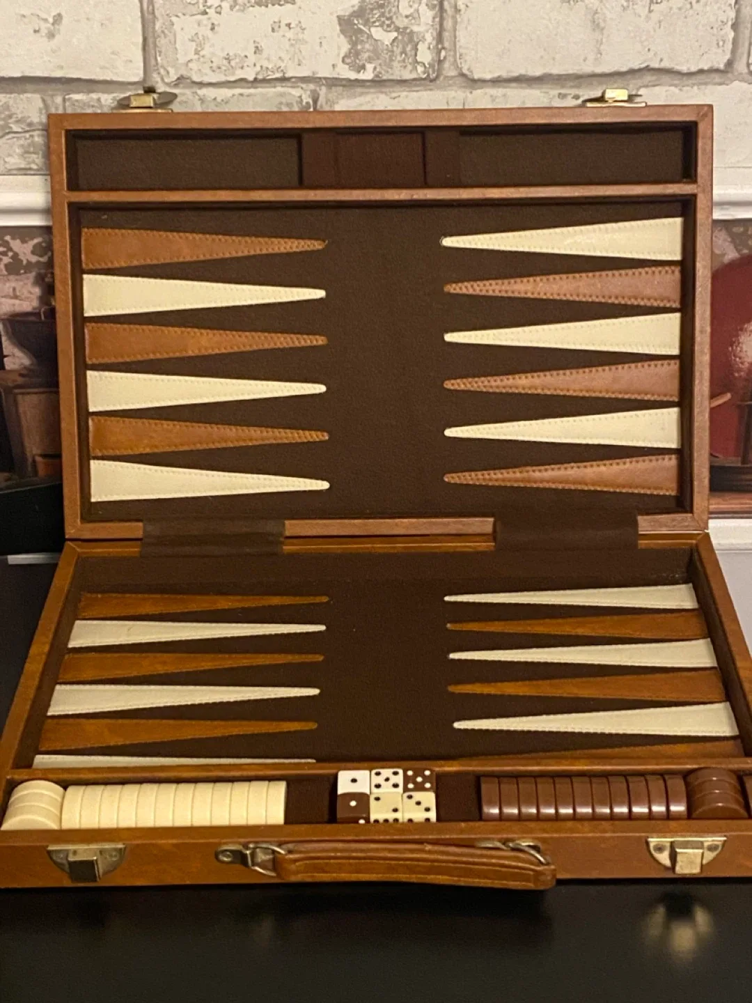 Vintage Portable Faux Leather Backgammon Set!