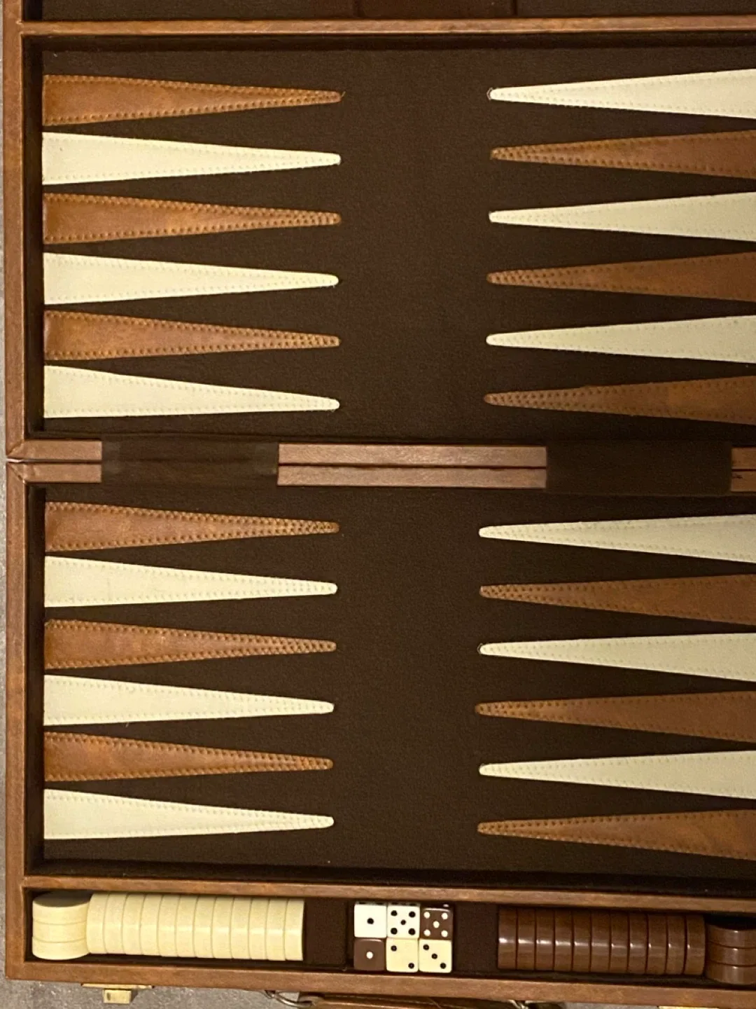 Vintage Portable Faux Leather Backgammon Set! image indicator(5)