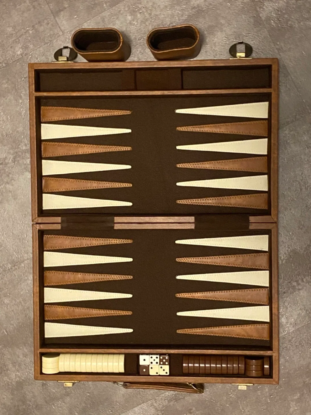 Vintage Portable Faux Leather Backgammon Set! image indicator(4)