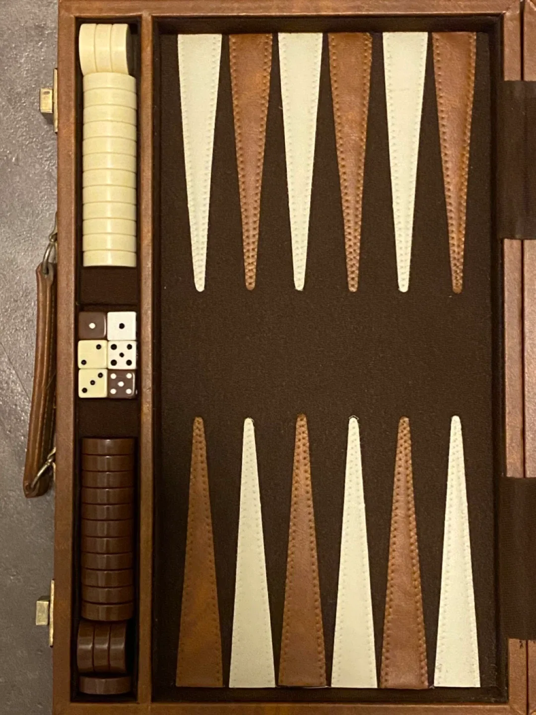 Vintage Portable Faux Leather Backgammon Set! image indicator(2)