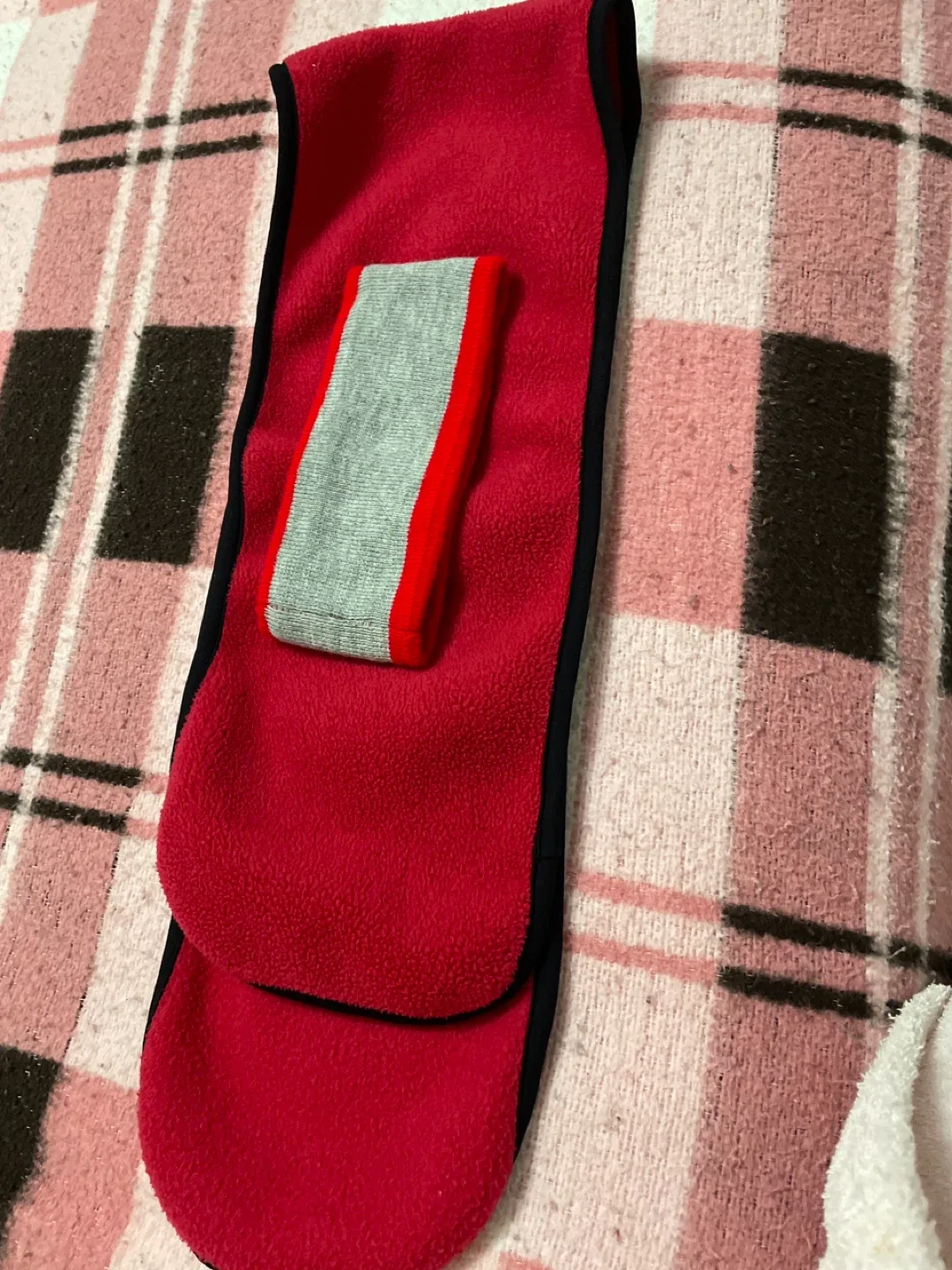 Red Fleece scarf with headband like new