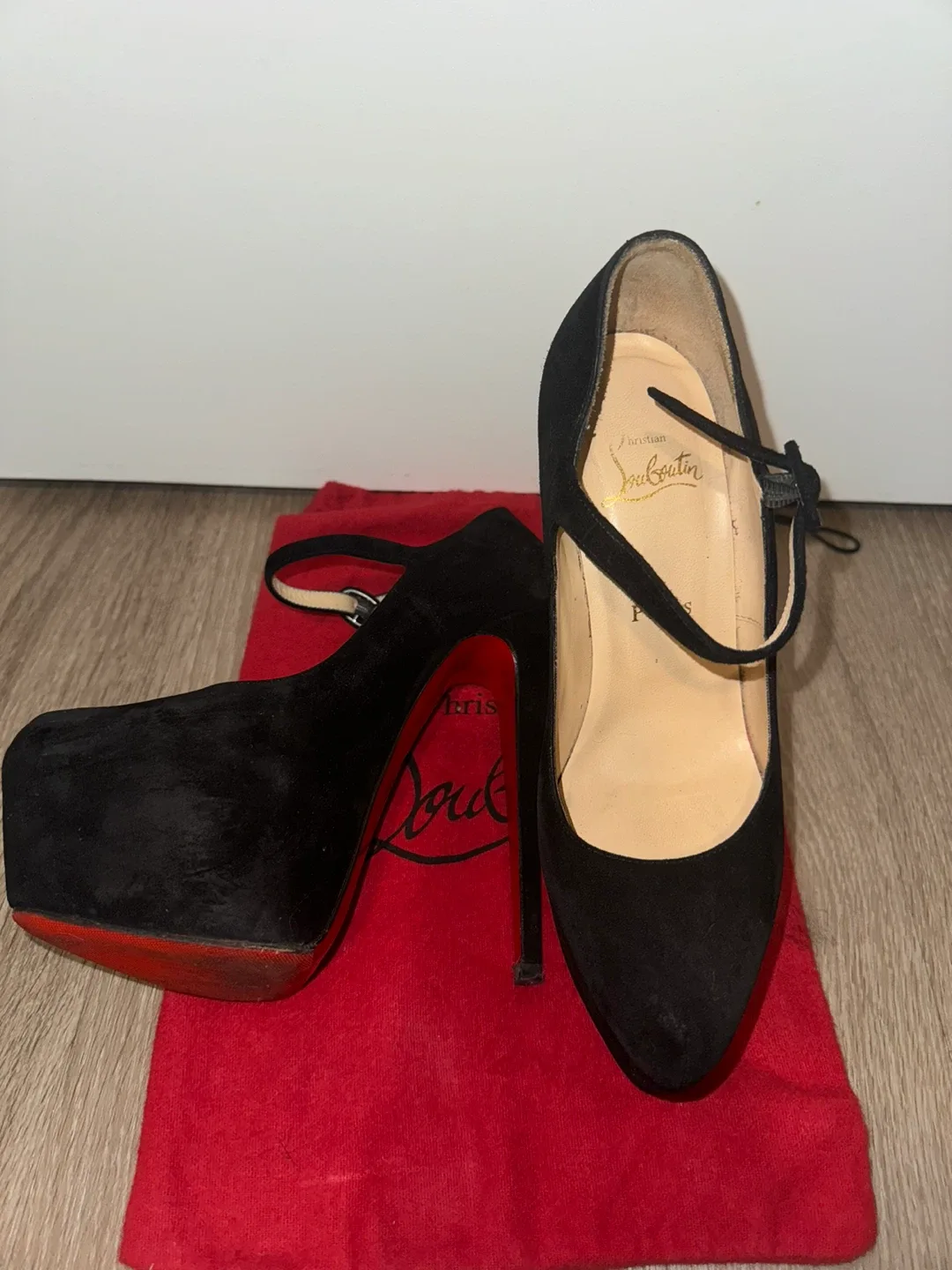 Christian Louboutin Black Suede Heels - size 37.5 image indicator(2)