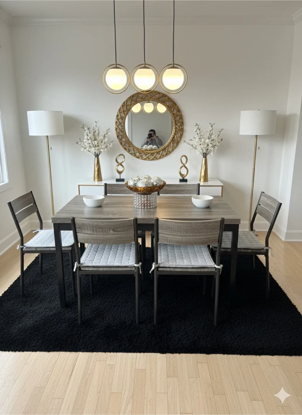 Dining Table with 4 Chairs - Gray Wood