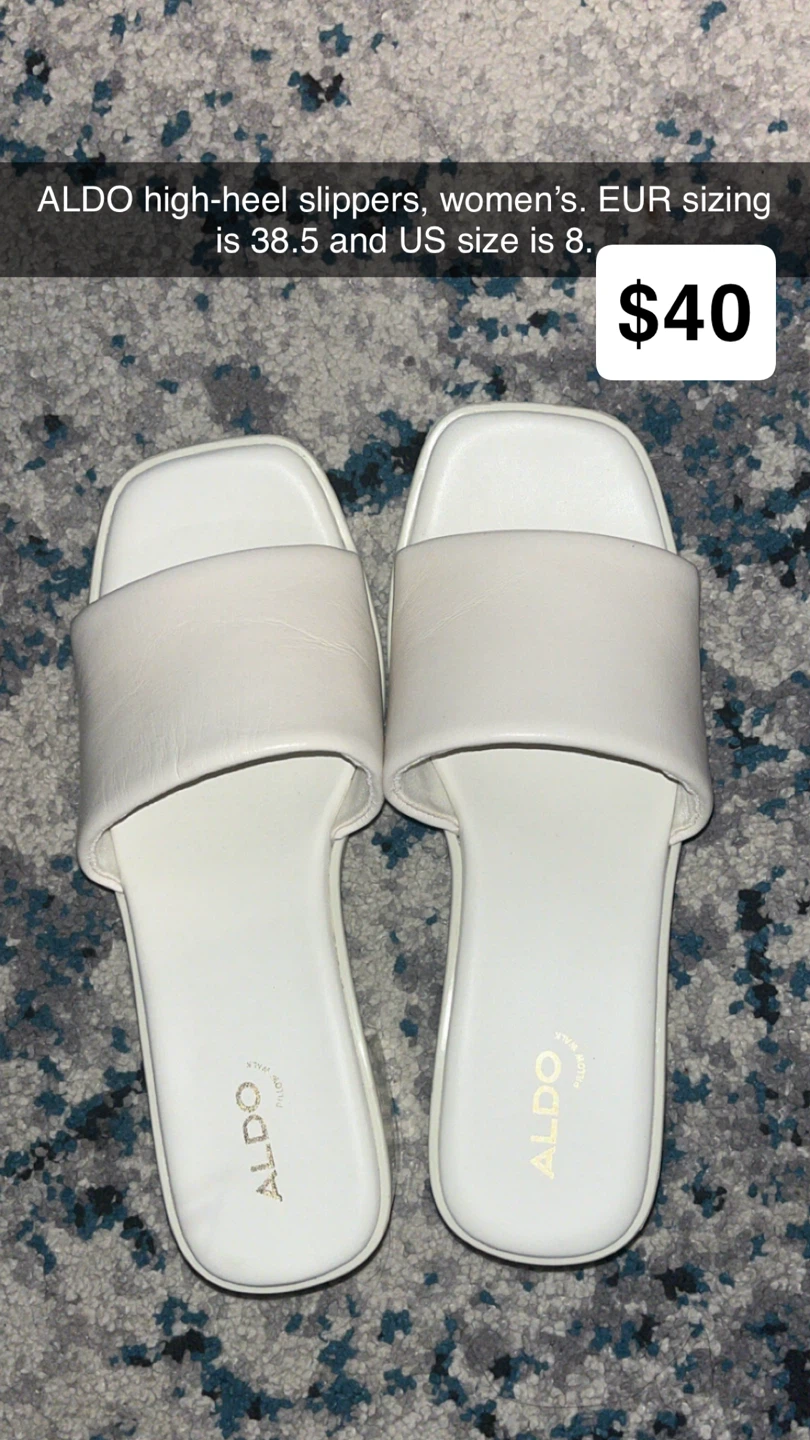 ALDO White High-Heel Slippers - Size 8