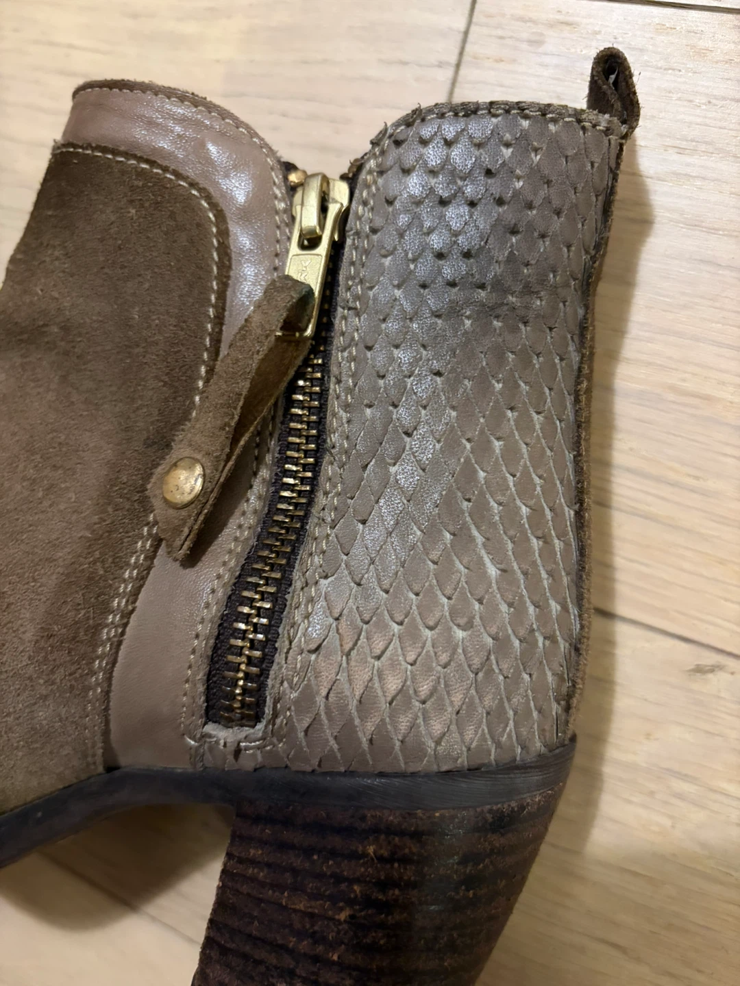 Brown Suede & Snakeskin Ankle Boots - Size 7 - photo 2