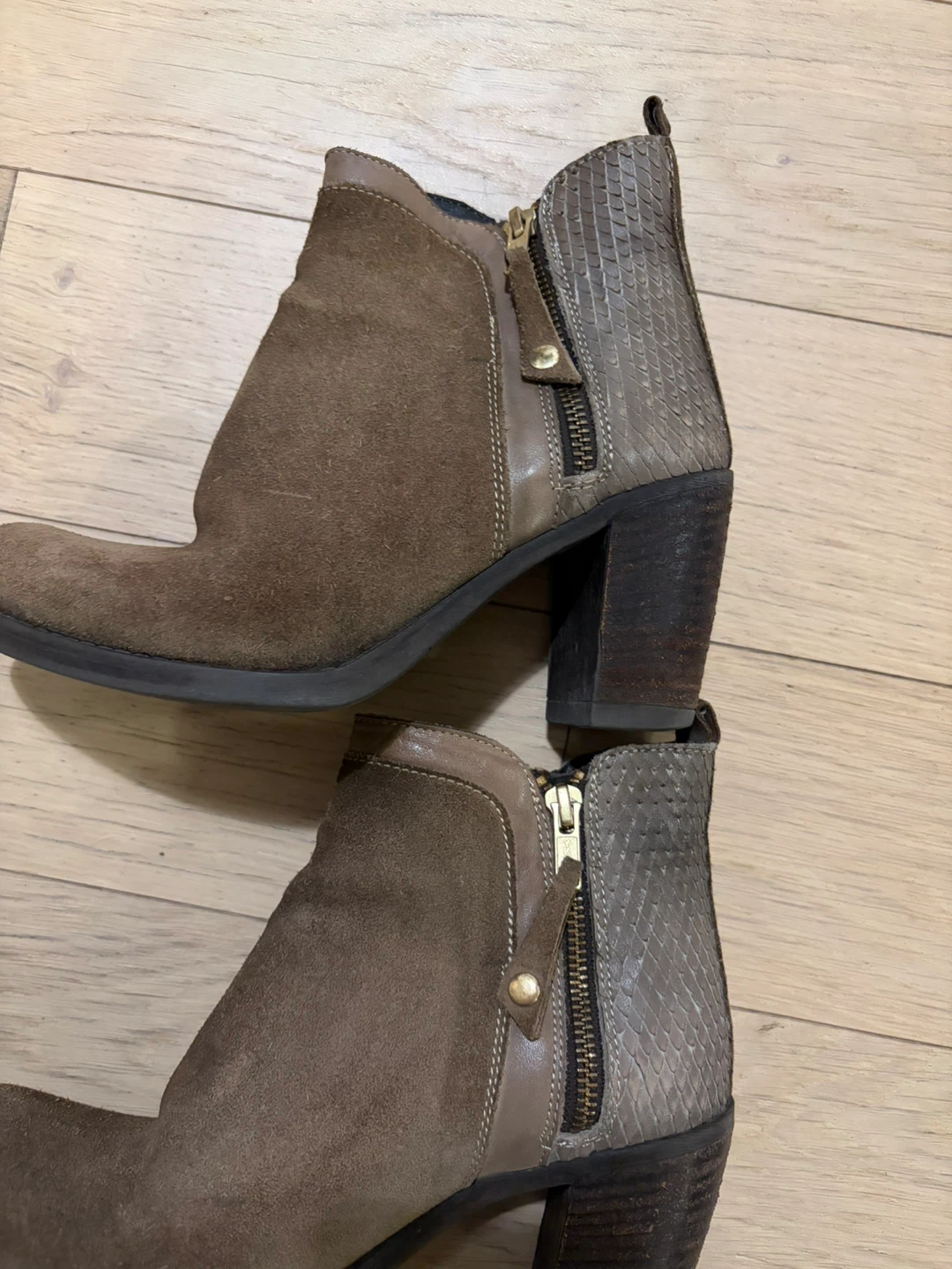 Brown Suede & Snakeskin Ankle Boots - Size 7