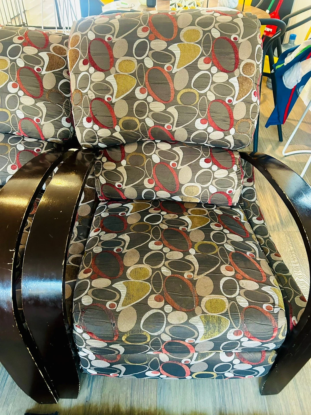 Used Brown Leather Sofa and Patterned Recliner - photo 4