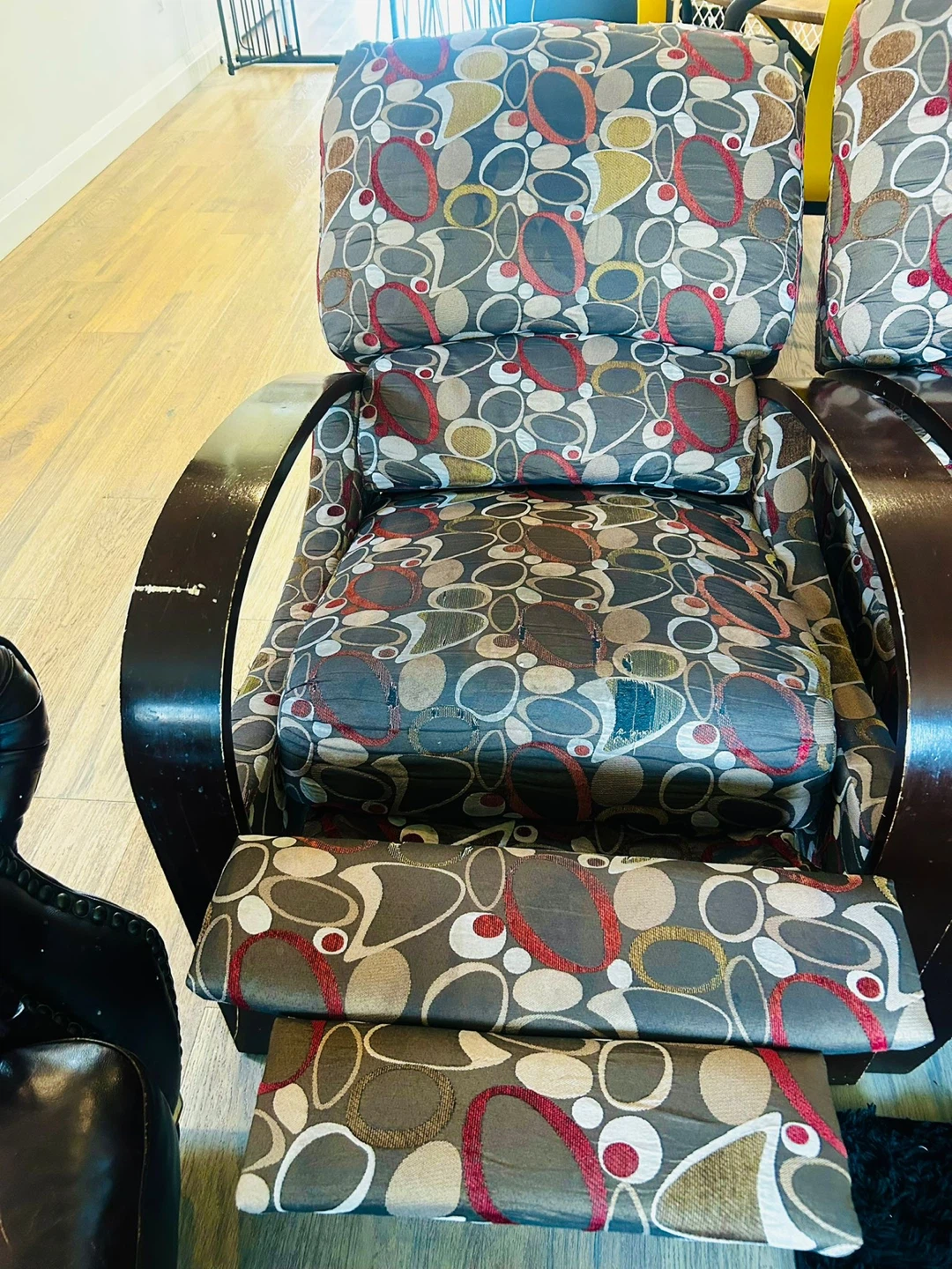 Used Brown Leather Sofa and Patterned Recliner - photo 2