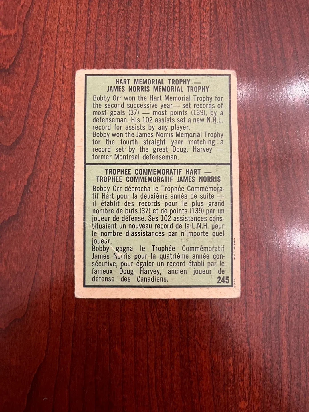 1971-72 OPC O PEE CHEE #245 BOBBY ORR JAMES NORRIS Trophy image indicator(2)