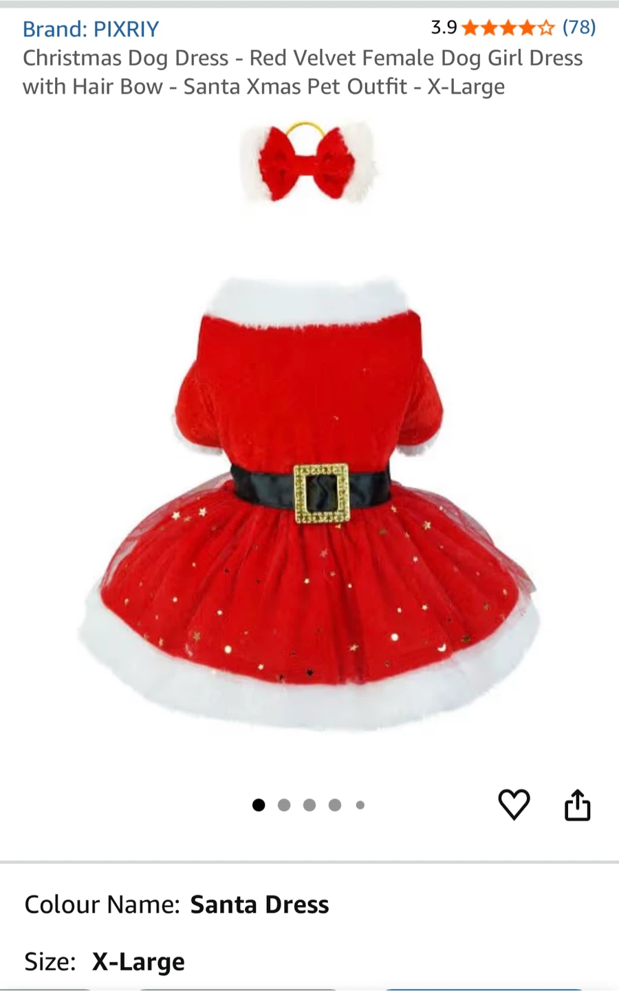 PIXRIY Christmas Dog Dress - Red Velvet X-Large