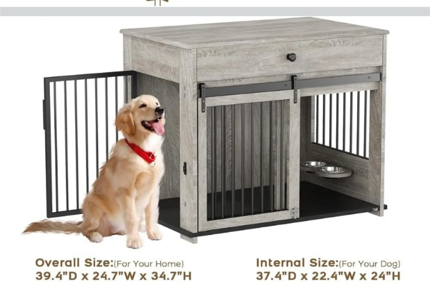 Grey Wooden Dog Crate Furniture, 39.4"x24.7"x34.7" image indicator(5)