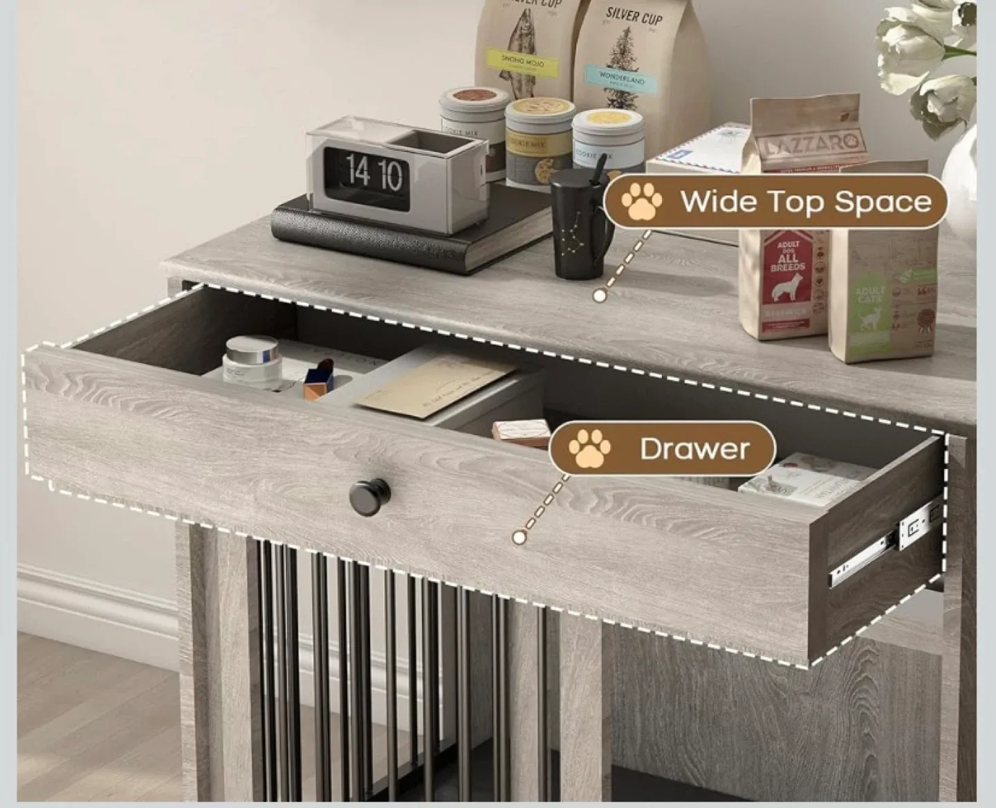 Grey Wooden Dog Crate Furniture, 39.4"x24.7"x34.7" image indicator(3)