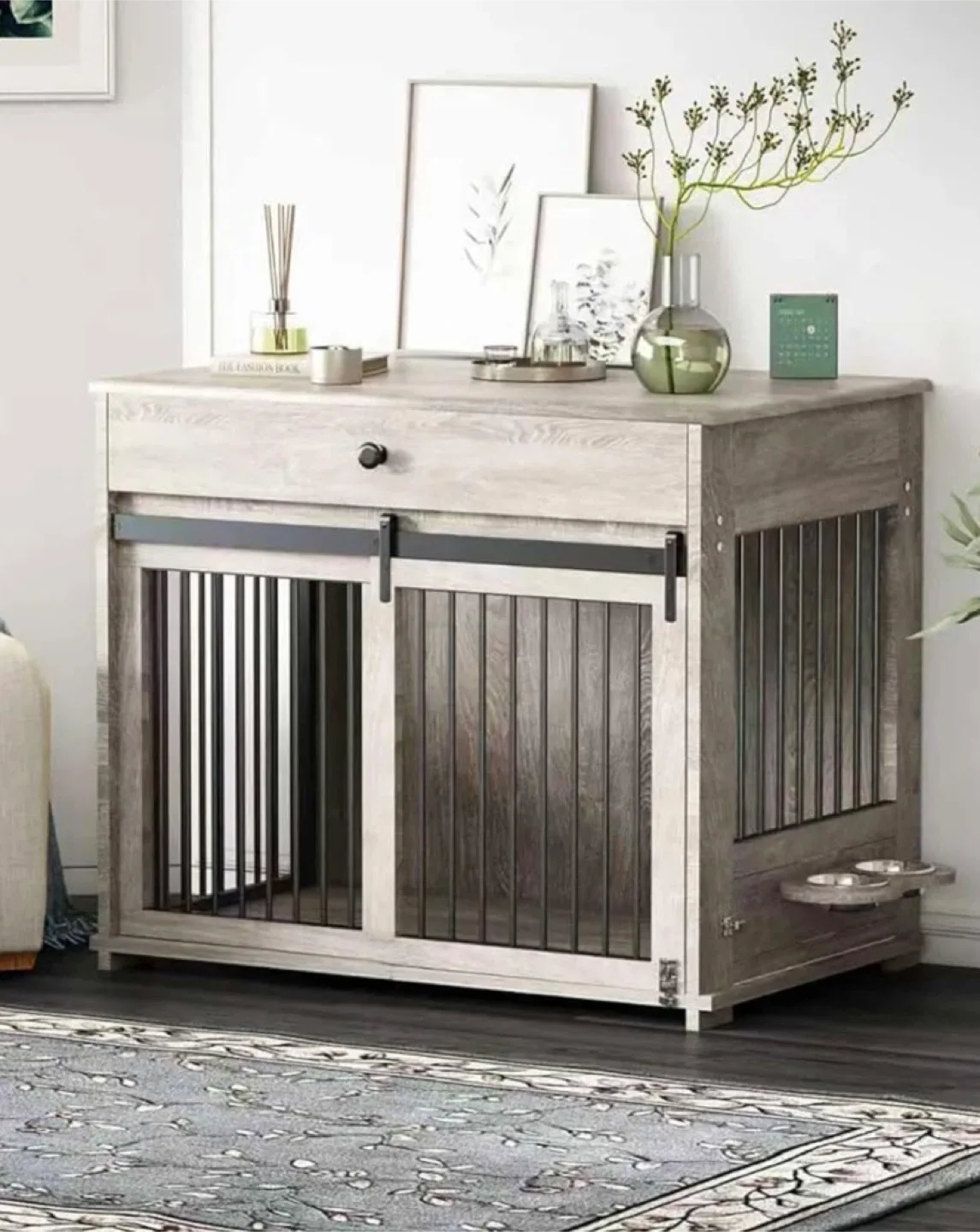 Grey Wooden Dog Crate Furniture, 39.4"x24.7"x34.7" image indicator(2)