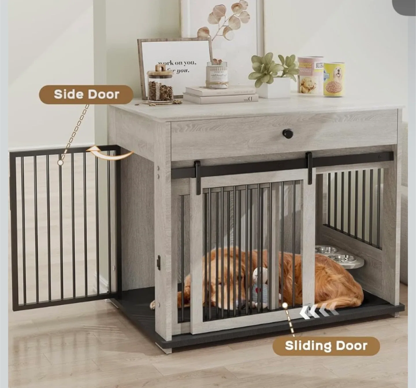 Grey Wooden Dog Crate Furniture, 39.4"x24.7"x34.7" image indicator(4)
