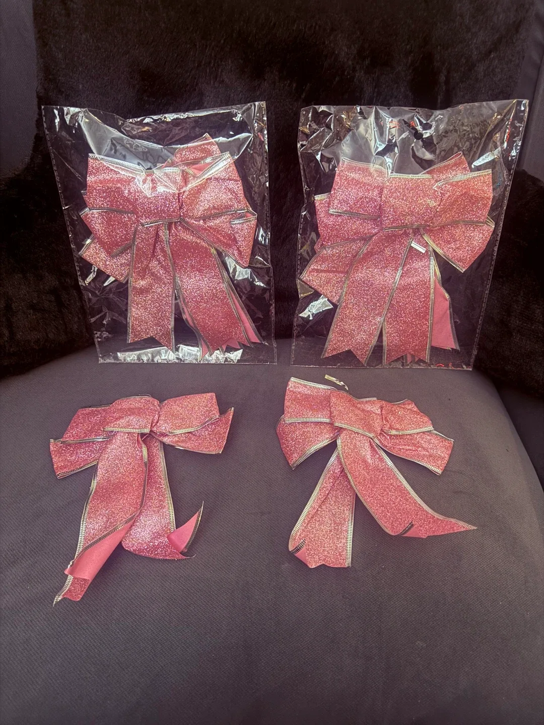 6 Pink Glitter Christmas Bows