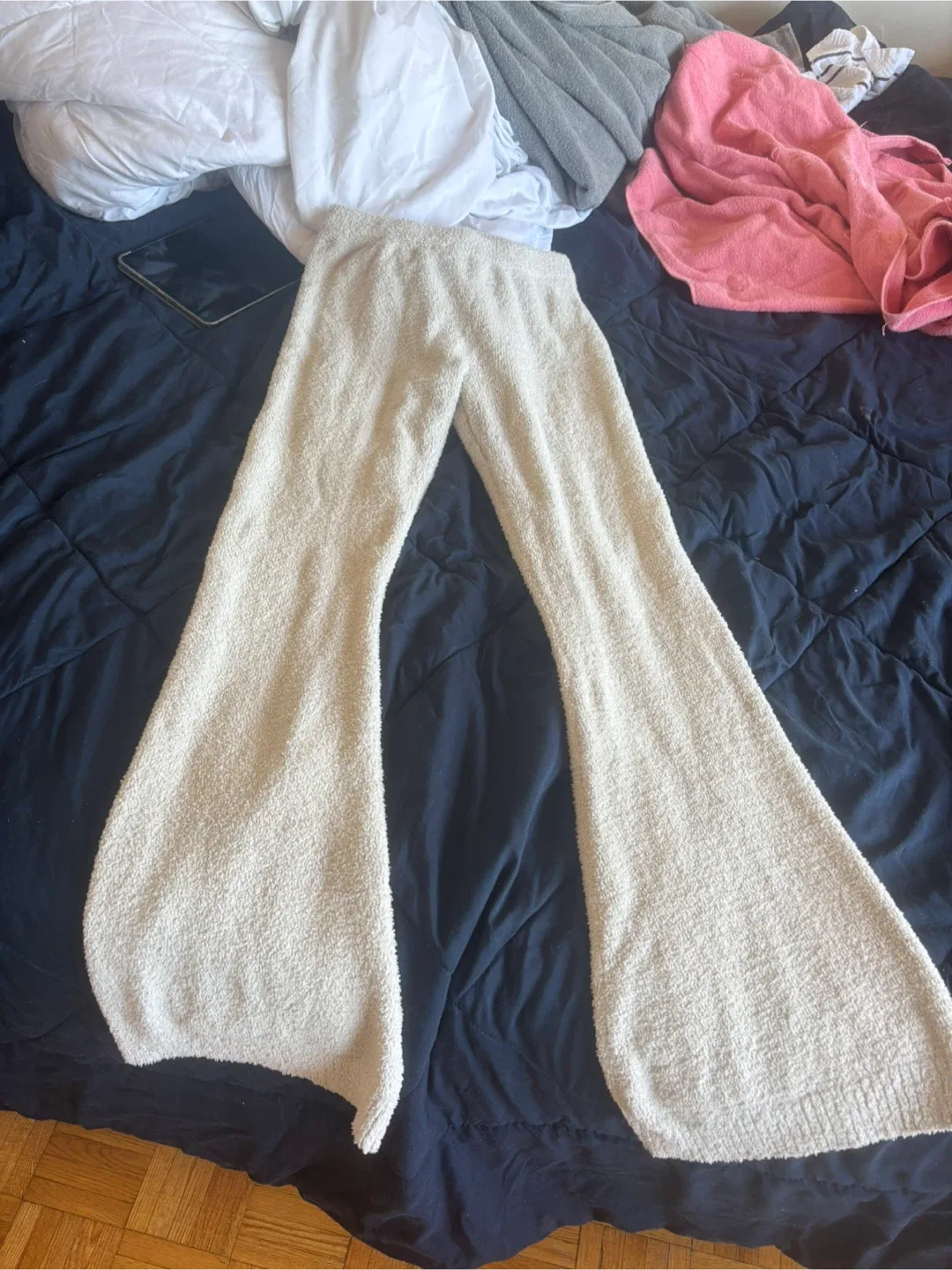 Cream Fuzzy Flare Pants