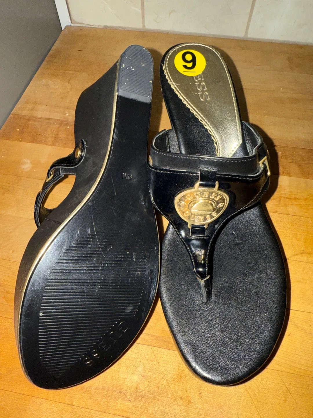 Guess Black Wedge Sandals - Size 9
