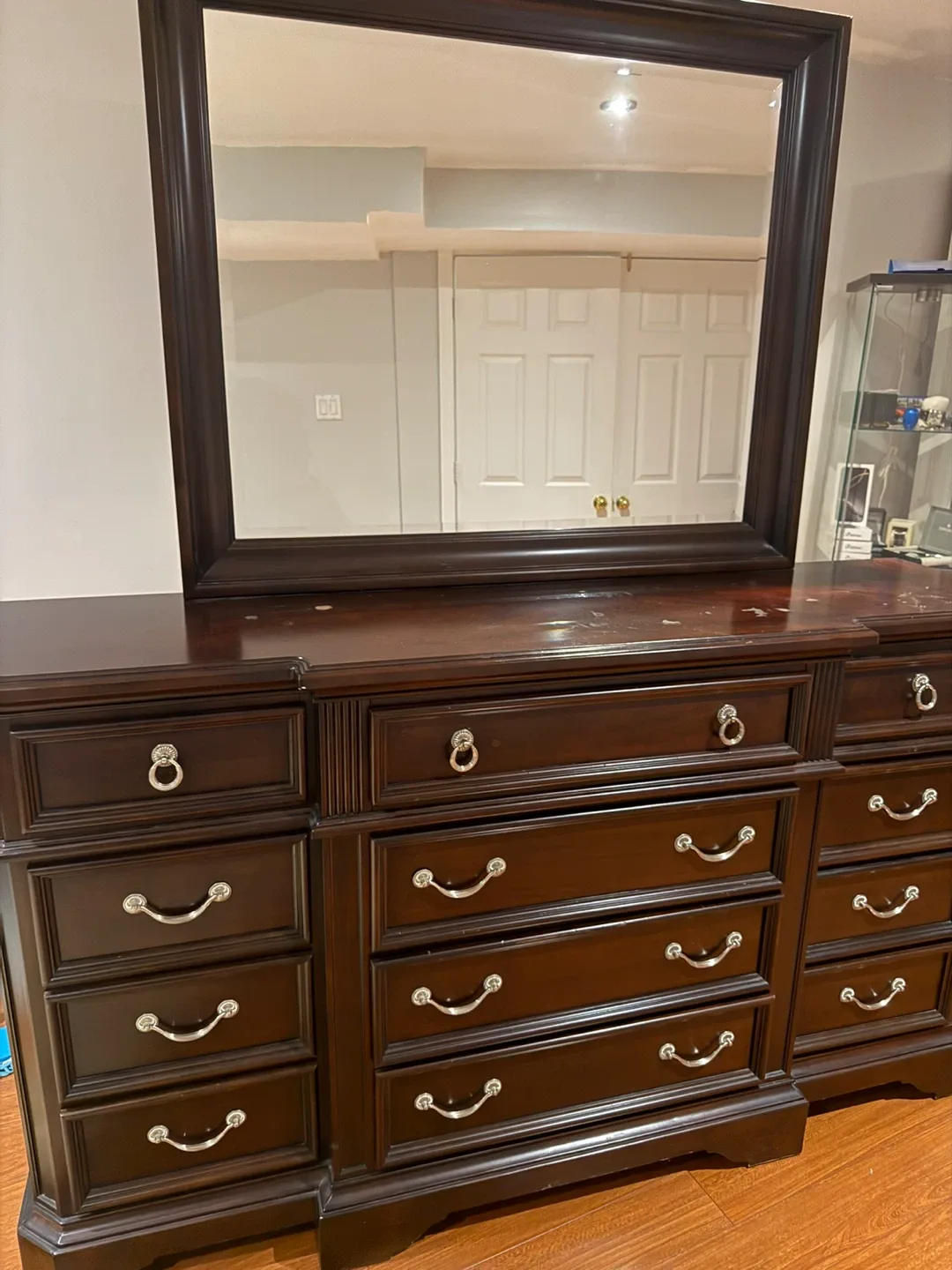 Dark Brown Wood Dresser with Mirror image indicator(3)