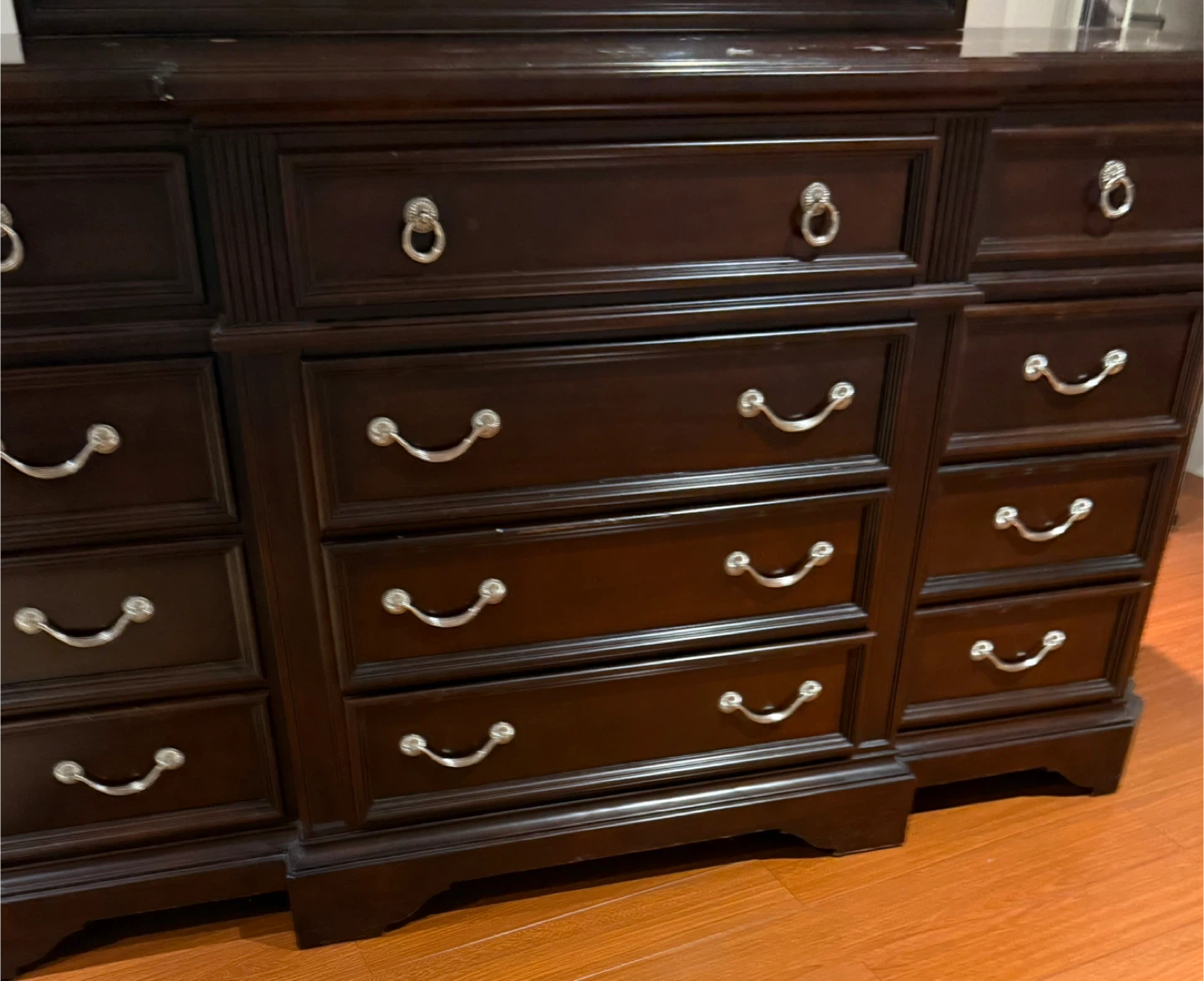 Dark Brown Wood Dresser with Mirror