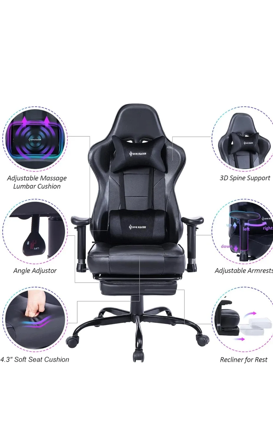 Von Racer Gaming Chair - Black image indicator(7)