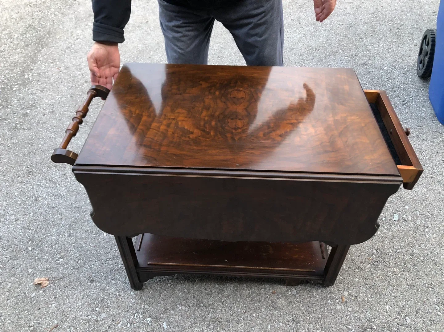 Antique Wood Side Table with Drawer