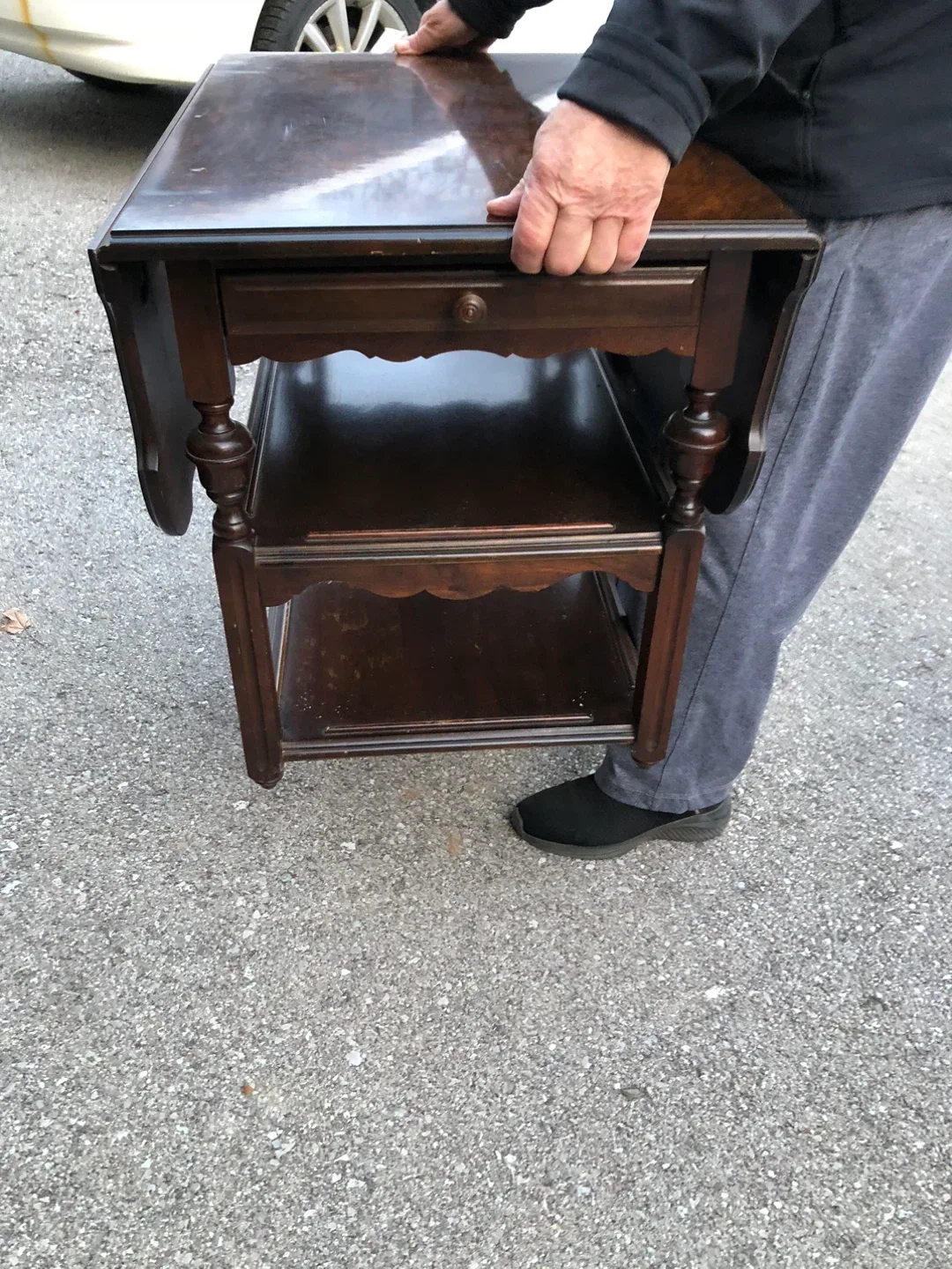 Antique Wood Side Table with Drawer image indicator(4)