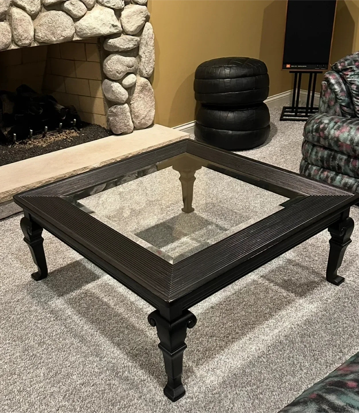 Coffee table with glass top.. solid oak black finish