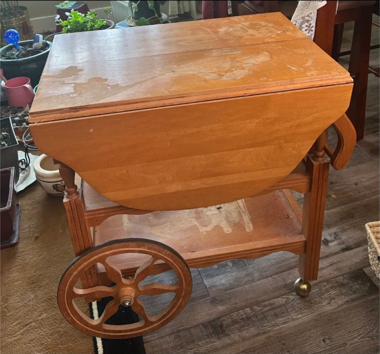 Vintage Wooden Tea Cart with Wheels image indicator(4)