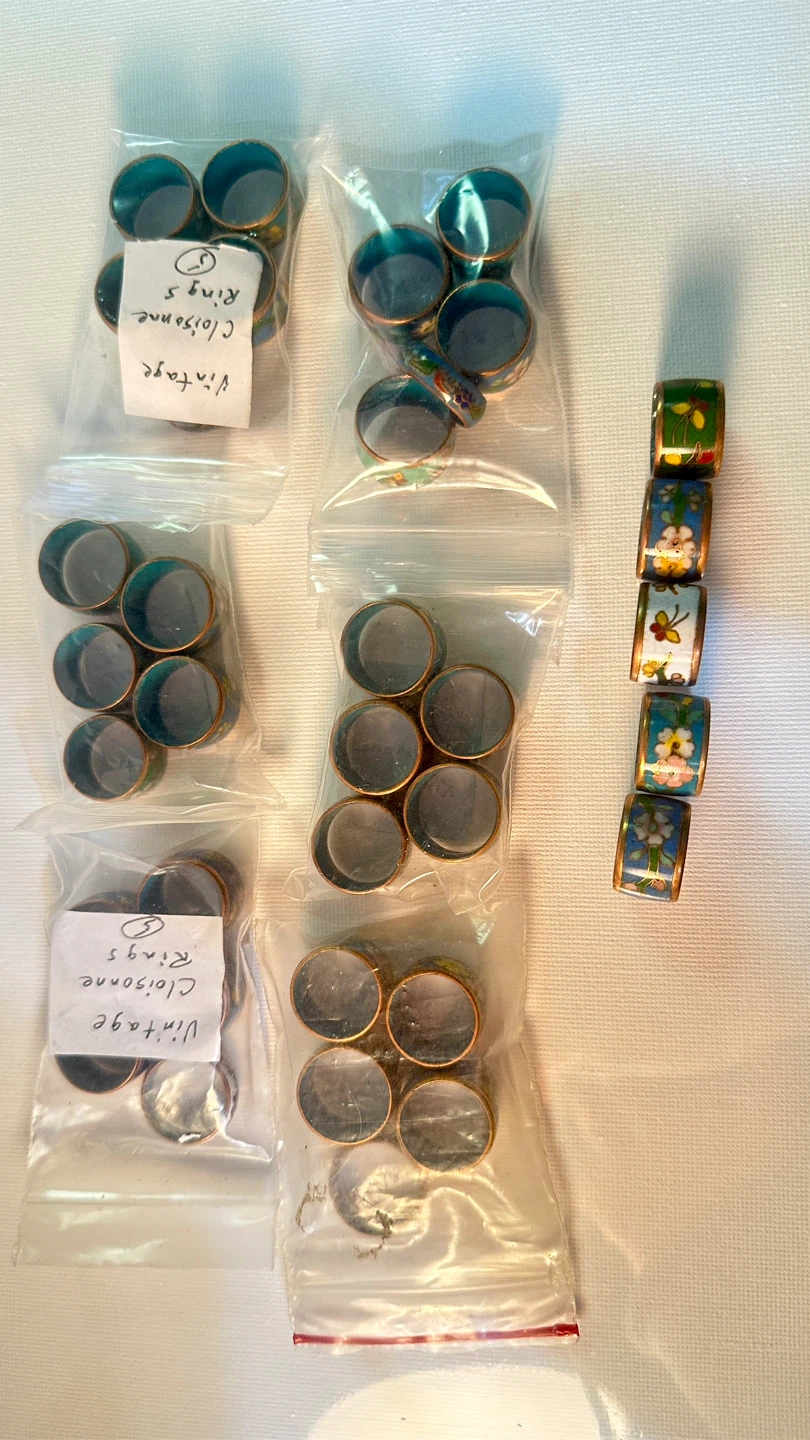 35 pcs Vintage Cloisonne Ring Floral Pattern New lot for sale - photo 2