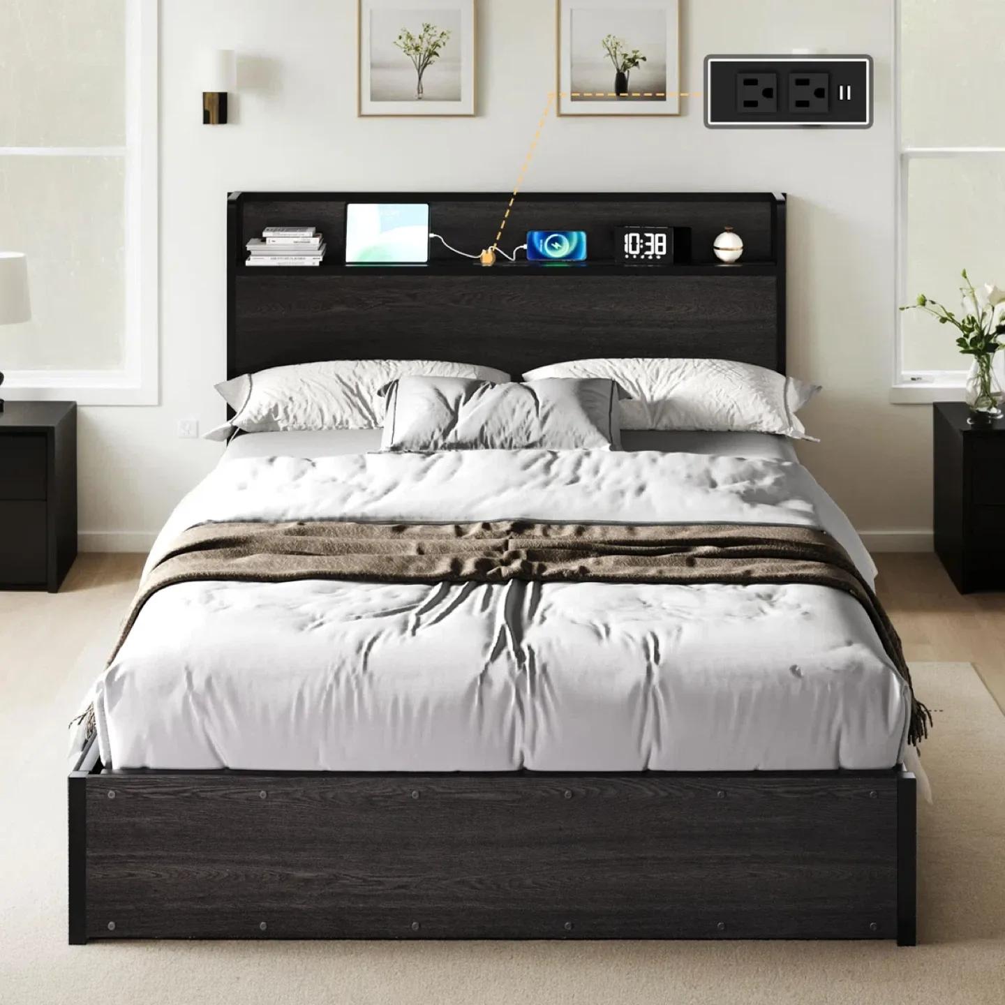 Storage Headboard Bed Frame + Sealy Mattress image indicator(4)