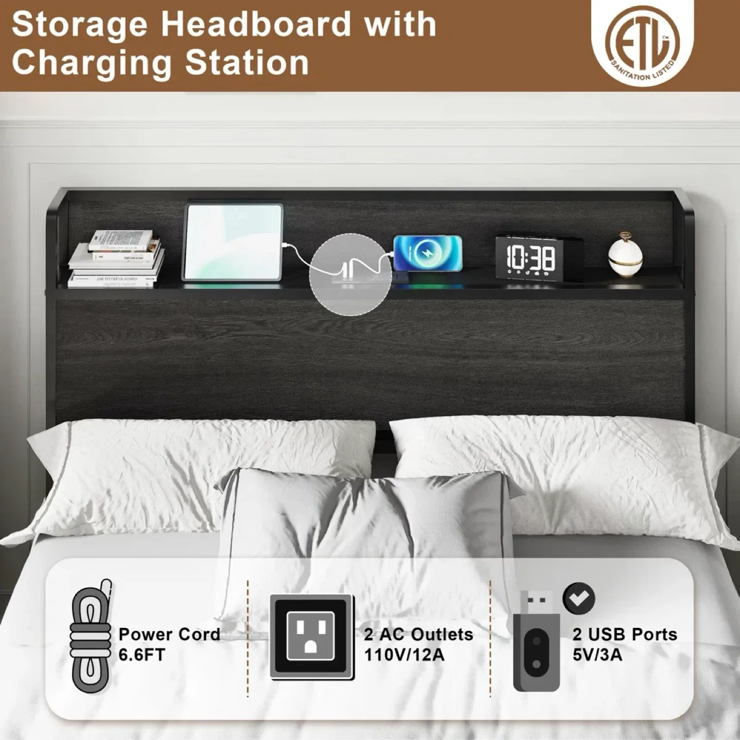 Storage Headboard Bed Frame + Sealy Mattress