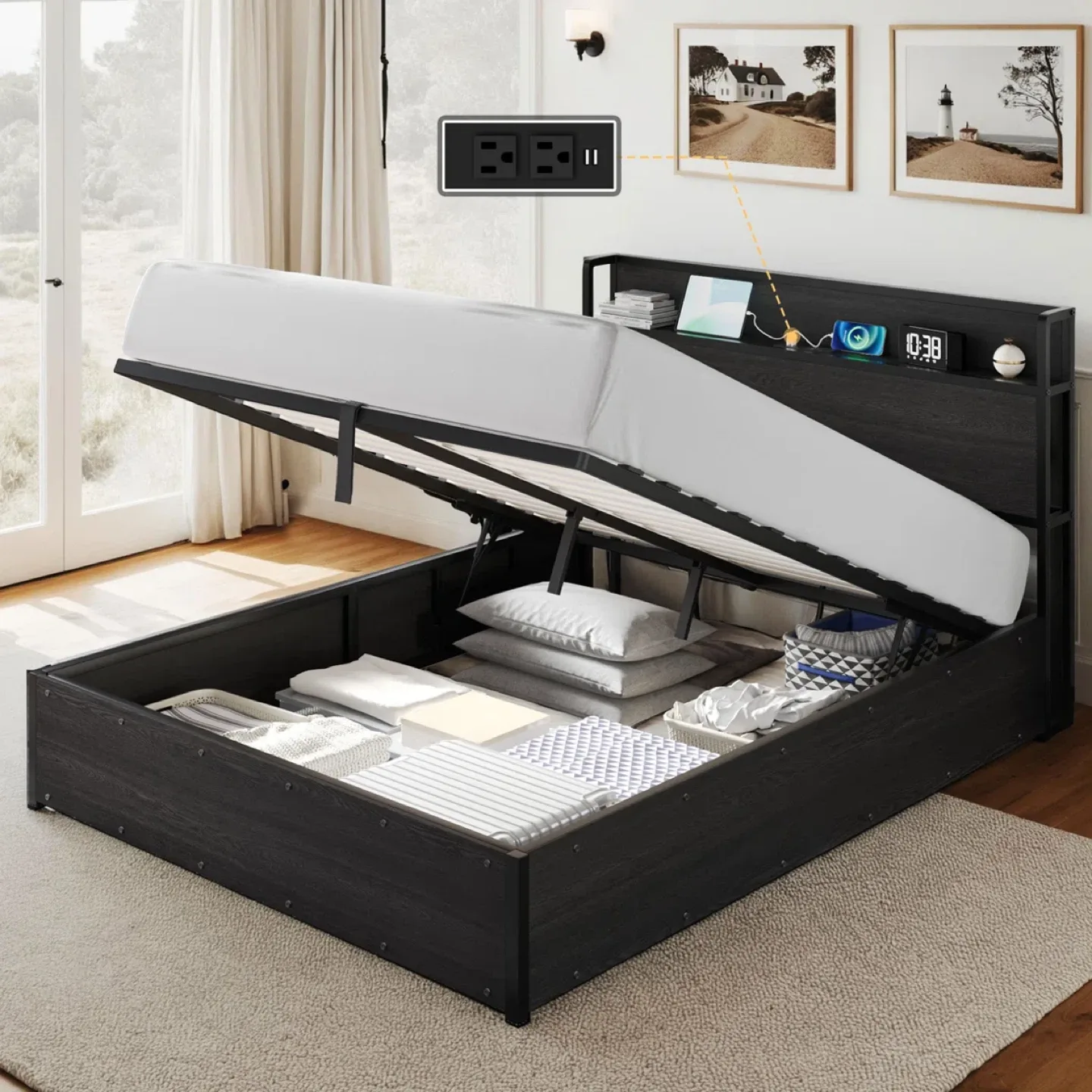 Storage Headboard Bed Frame + Sealy Mattress image indicator(3)