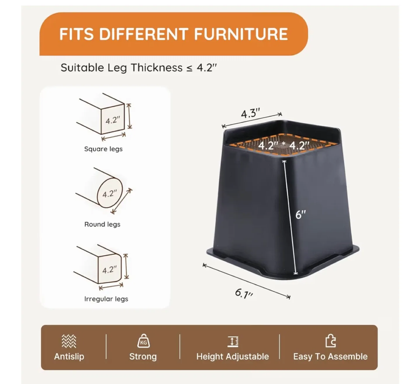 6-inch Black Furniture Risers (Set of 4) image indicator(5)