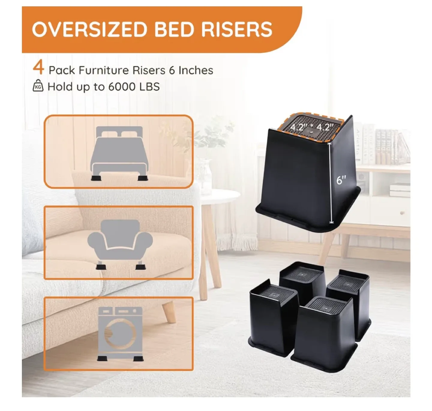6-inch Black Furniture Risers (Set of 4) image indicator(6)