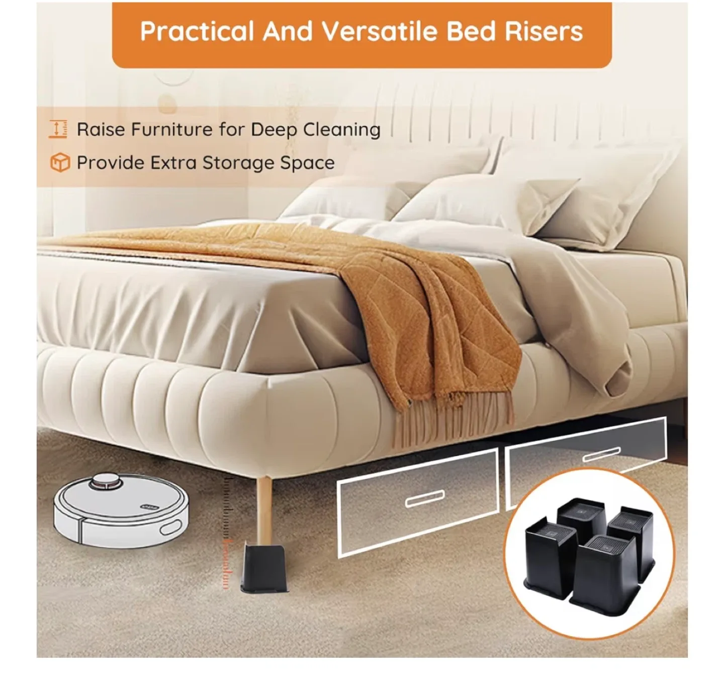 6-inch Black Furniture Risers (Set of 4) image indicator(7)