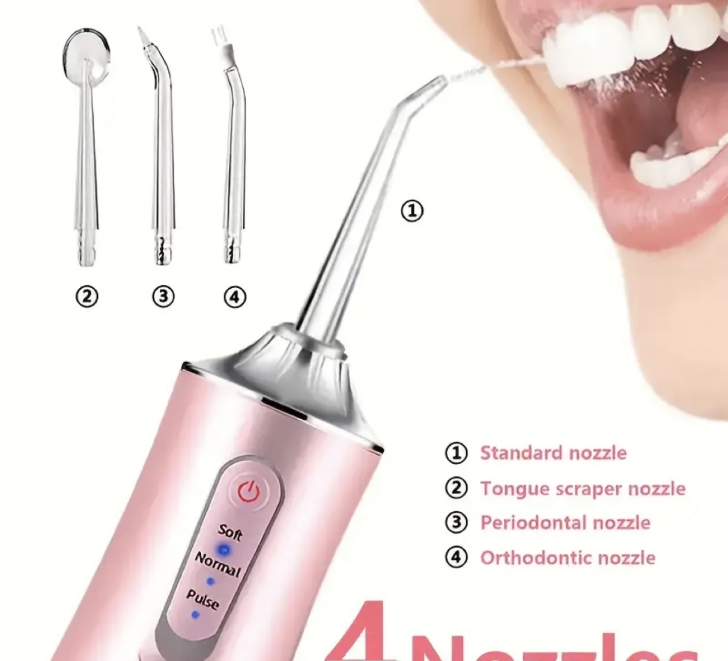 Brand New-Pink Portable Dental Water Flosser with 4 Nozzles - photo 2
