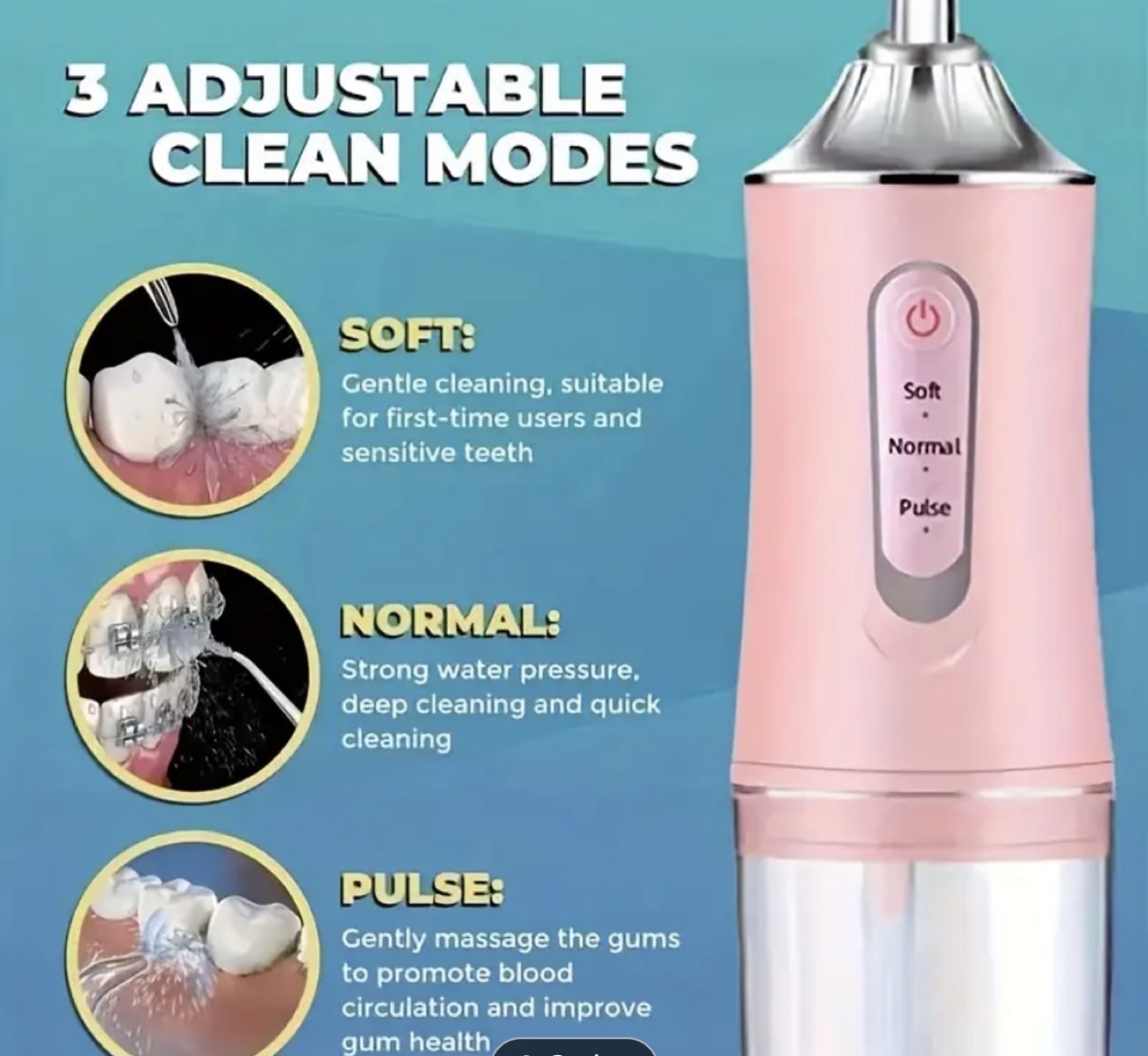Brand New-Pink Portable Dental Water Flosser with 4 Nozzles - photo 3