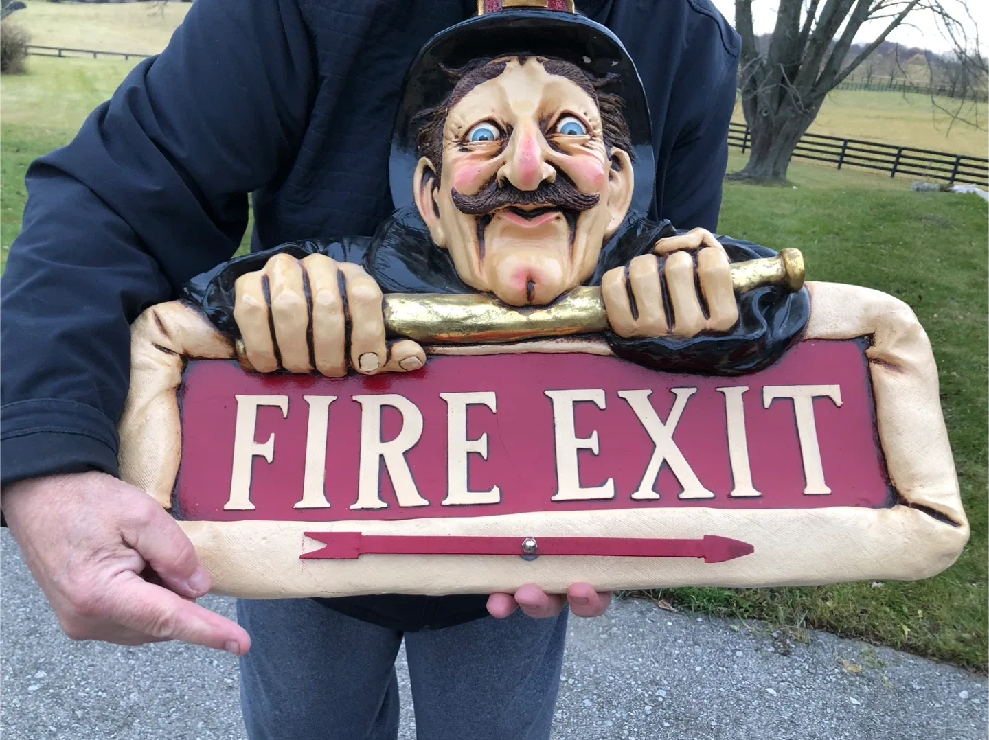 Vintage Fire Exit Sign - Fireman Decor image indicator(2)