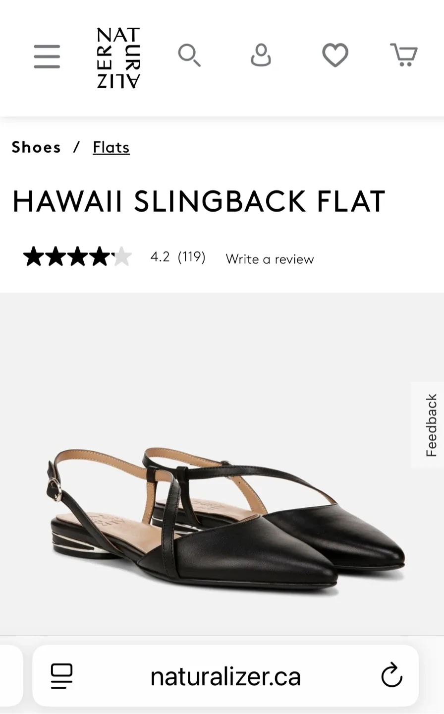 Naturalizer Hawaii Black Leather Slingback Flats - Size 9.5