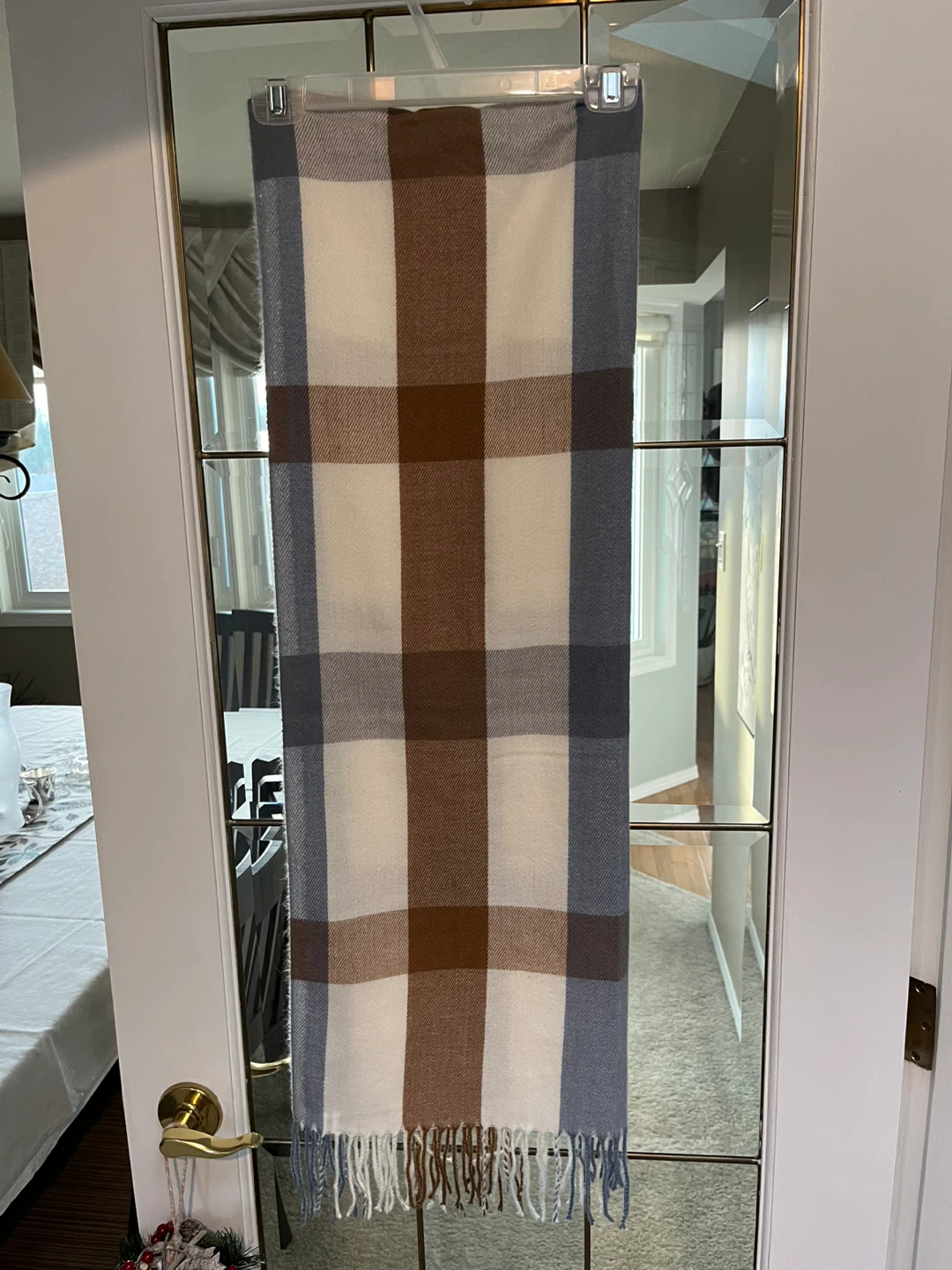 Plaid Scarf - Blue, Brown, White