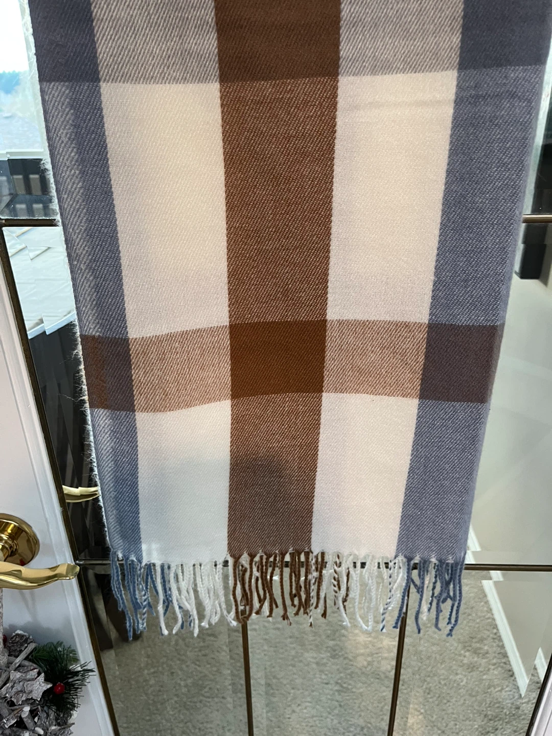 Plaid Scarf - Blue, Brown, White - photo 2