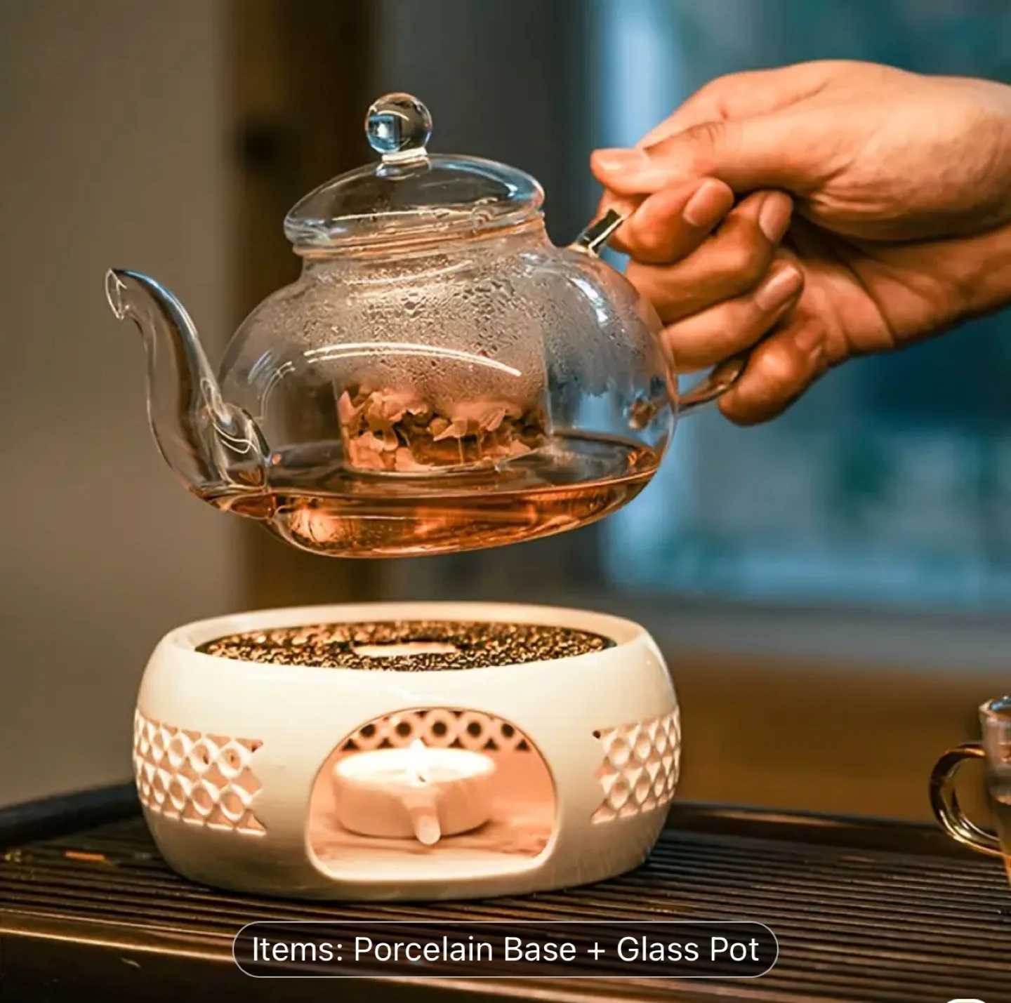 Brand New-Tea Warmer with Teapot, Spoon, Ceramic & Zinc Alloy