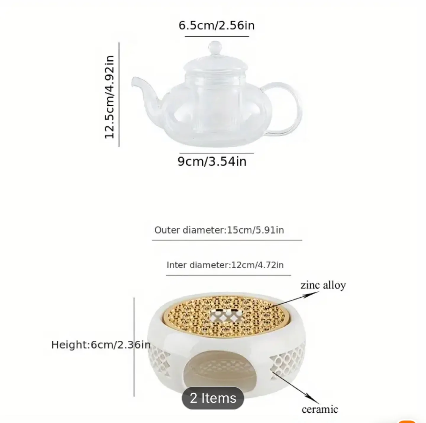 Brand New-Tea Warmer with Teapot, Spoon, Ceramic & Zinc Alloy image indicator(3)