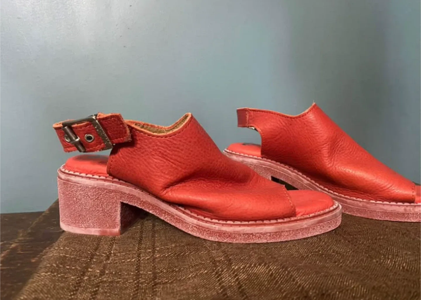 John Fluevog Red Leather Sandals