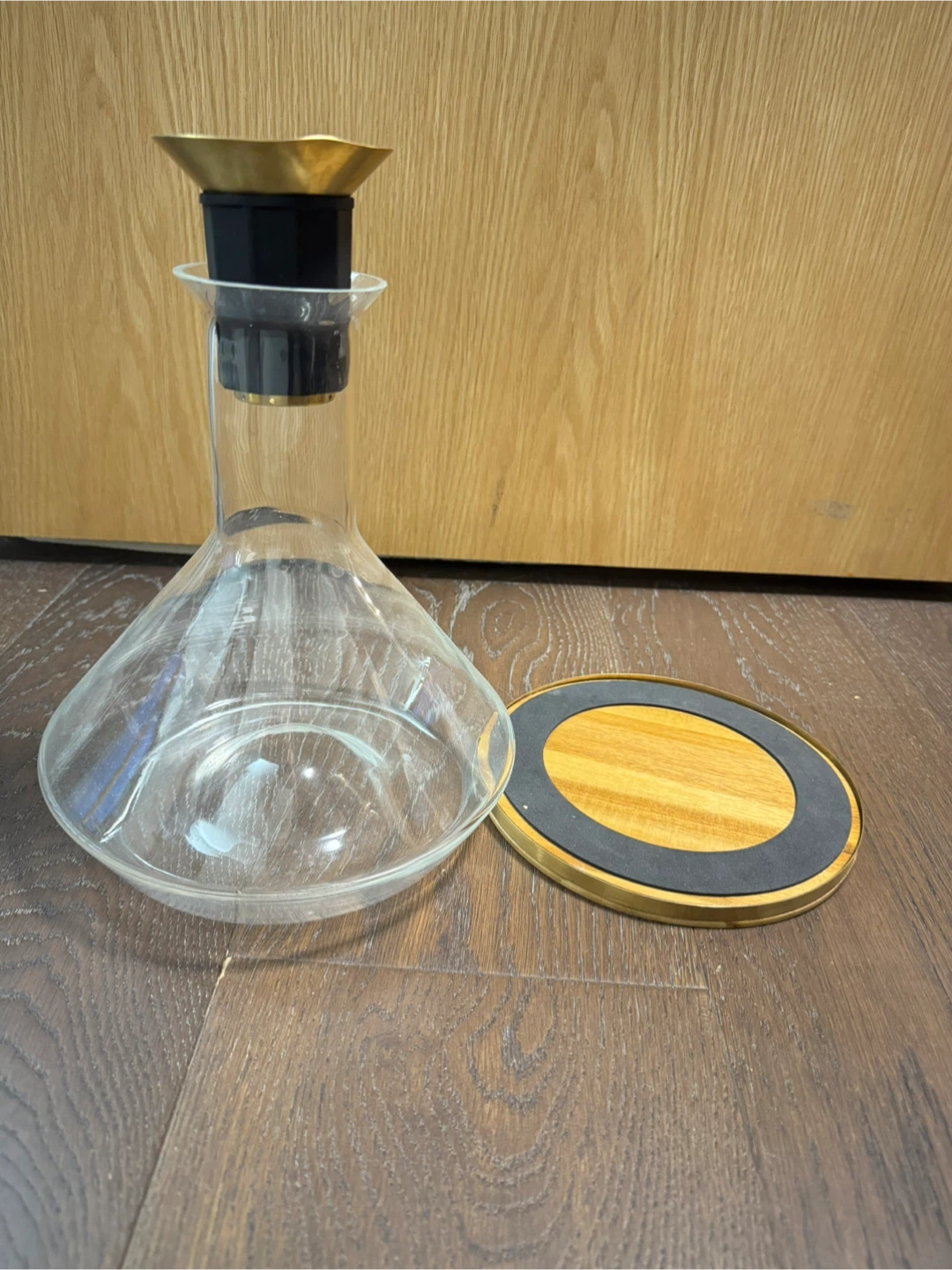 Wine Decanter with Wood and Brass Accents - photo 2