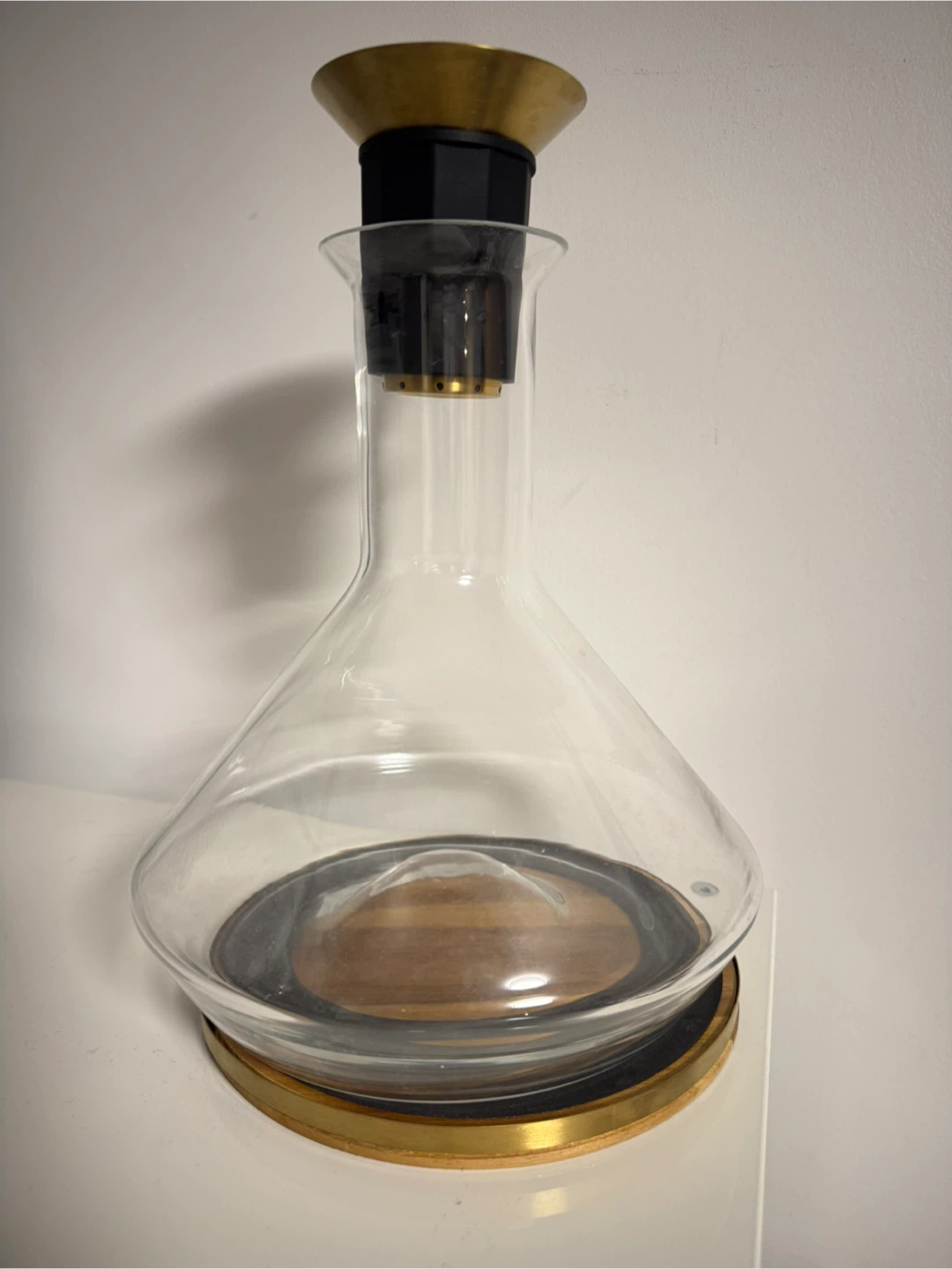 Wine Decanter with Wood and Brass Accents