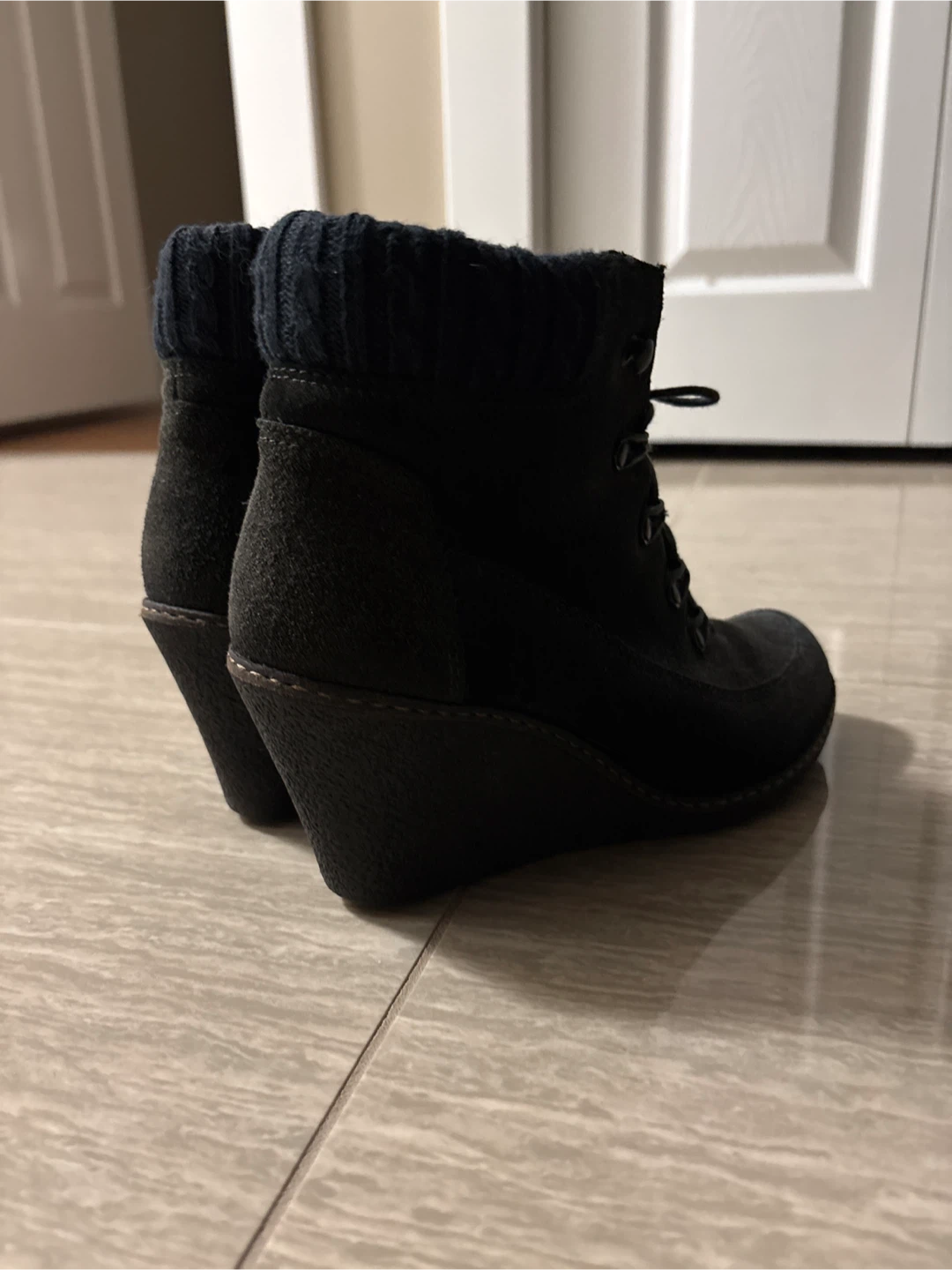 Black Wedge Ankle Boots, Size 7 - photo 3