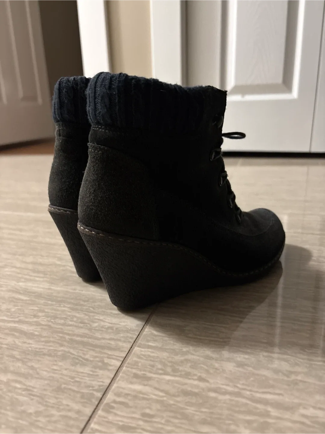 Black Wedge Ankle Boots, Size 7 image indicator(3)