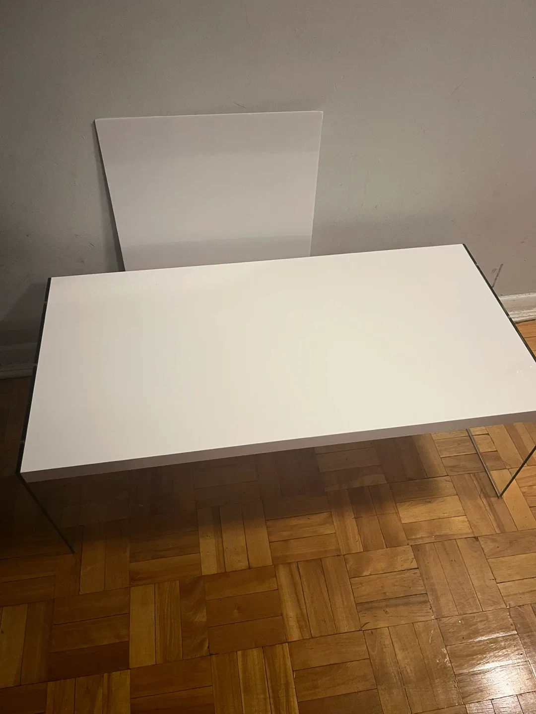 High gloss white with 2 side glass panel coffee table image indicator(3)